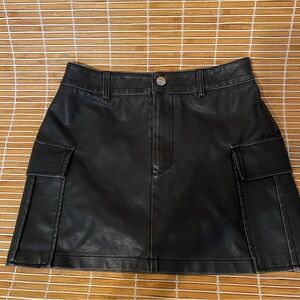 Black Faux Leather Mini Skirt with pockets and shorts